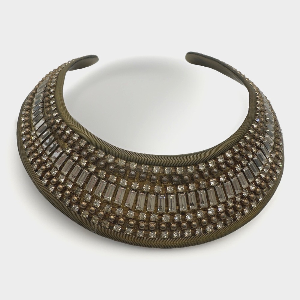 Vintage Egyptian Revival Necklace M & J Hansen 1987 Rhinestone Choker Runway 12"